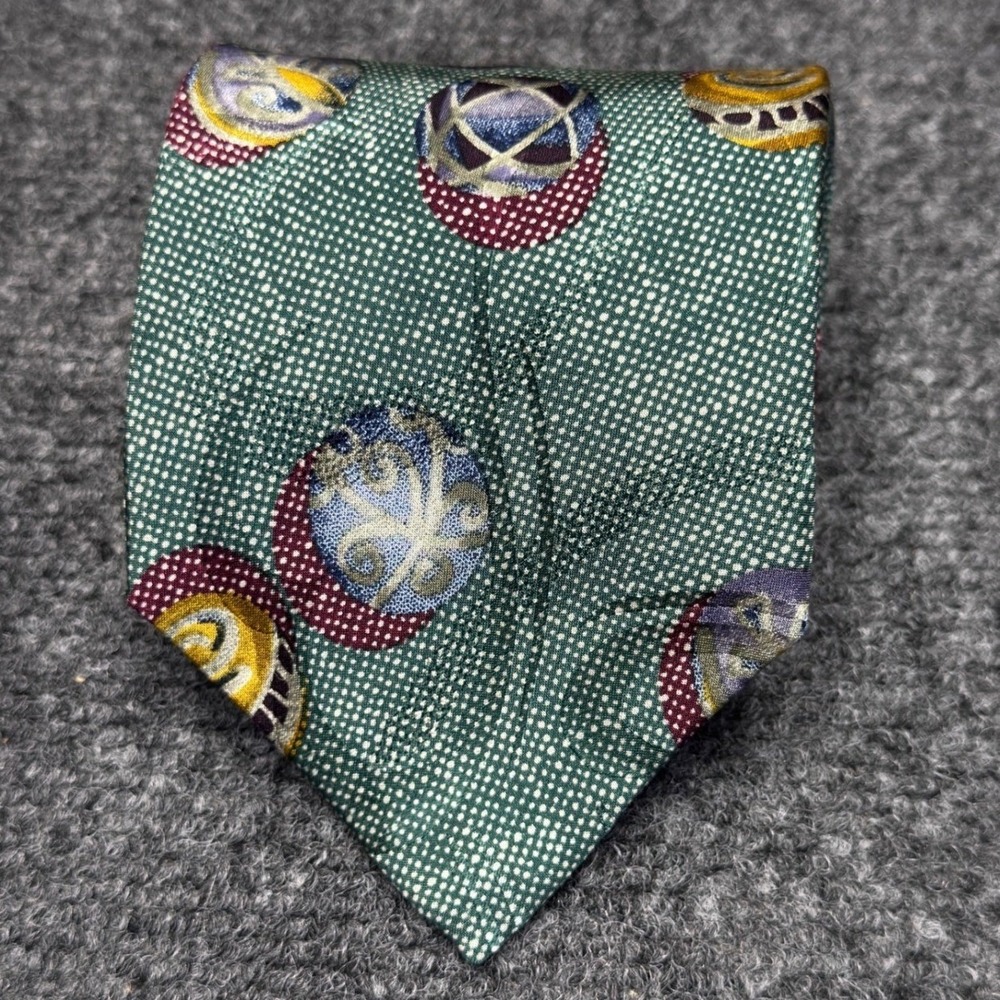 Structure Silk Tie Mens OS Green Abstract Orb Medallion Vintage Professional 90s
